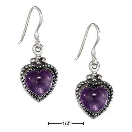 Sterling Silver Roped Border Amethyst Heart Earrings Sterling Silver Roped Border Amethyst Heart Earrings