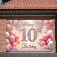 thumbnail image 6 of Pink Theme Happy 10th Birthday Banner Decor 10th Birthday Display Balloon Design Floral Accent Sparkling Birthday Backdrop for 10th Birthday Party Girls' Celebration Photo Shoot Backdrop, 6 of 9