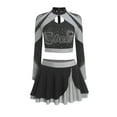 thumbnail image 3 of Aislor Womens Shiny Rhinestone Cheerleading Uniform 2 Piece Set Long Sleeve Crop Top & Skirt For Dance Grey XL, 3 of 6