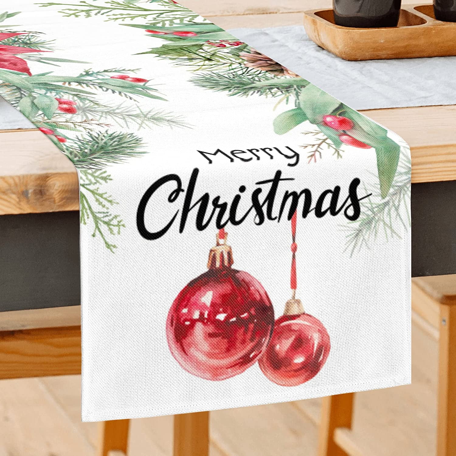 JOOCAR Christmas table runners, red christmas balls christmas flowers