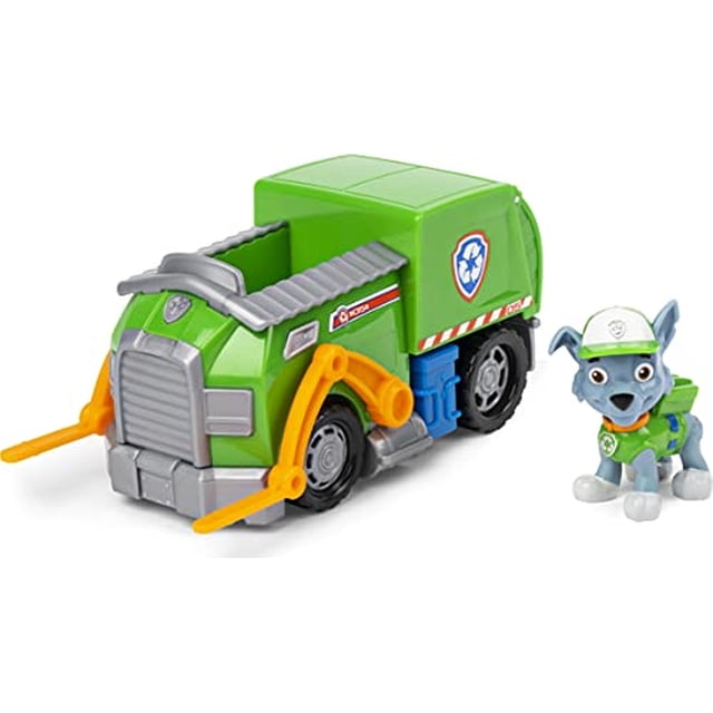 Paw Patrol, Vehículo de Reciclaje de Rocky con Figura Coleccionable, para Niños de 3 años en Adelante
