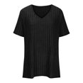 thumbnail image 4 of Mittory Women Plus Size Short Sleeve Knit Sweater V Neck Split Hem Blouses Casual Loose Pullover Tunic, 4 of 6