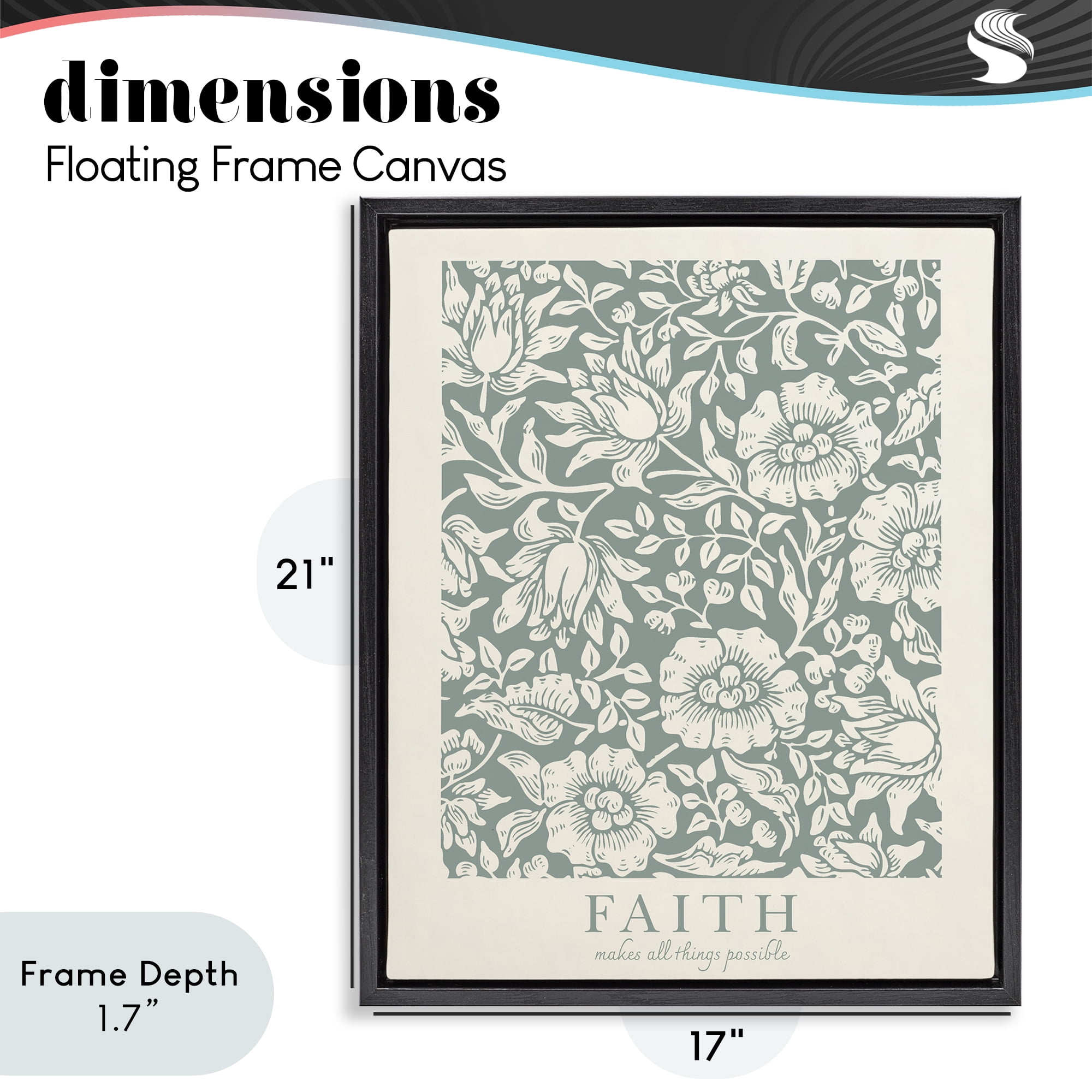 Stupell Industries Faith Quote with Floral Pattern Black Framed Floater Canvas Wall Art, design by Wild Apple Portfolio