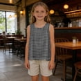 thumbnail image 6 of Maean Girl's Cotton Linen Tank Top Plaid Crew Neck Sleeveless Shirts Summer Lightweight Breathable Beach Clothes, 6 of 7
