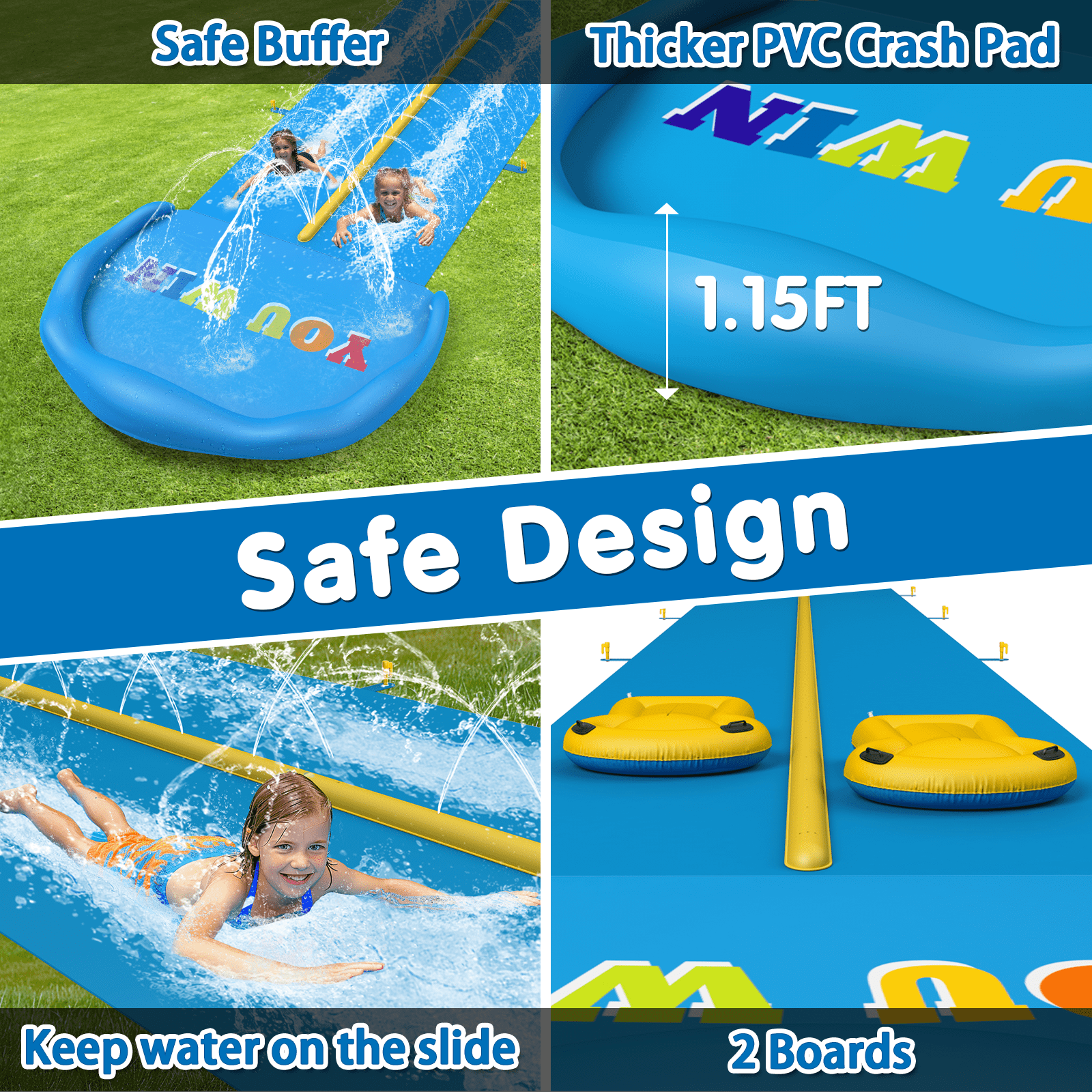 Lawn Water Slide 32.8 Ft Double Lane Water Slide with Automatic Sprinkler and Safety Padding