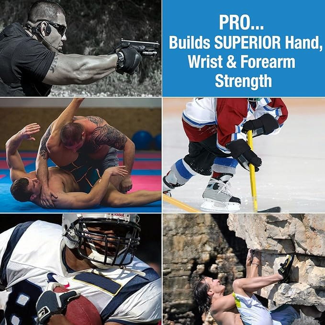 PROHANDS PRO Hand Exerciser, Finger Exerciser (Hand Grip Strengthener), Spring-Loaded, Finger-Piston System, Isolate and Exercise Each Finger, (Set of 4) (Blue, Red, Black, Gray)
