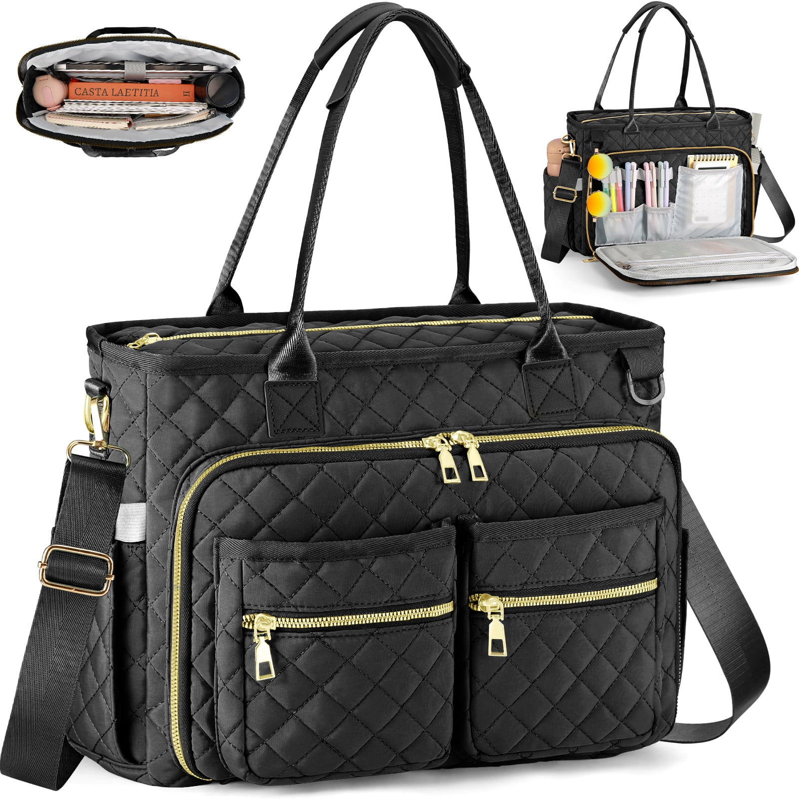 Gocvo Large Capacity Womens Work Bag Multi-functional Teacher Tote Bag with Laptop Compartment Office Work Tote Bag, Black
