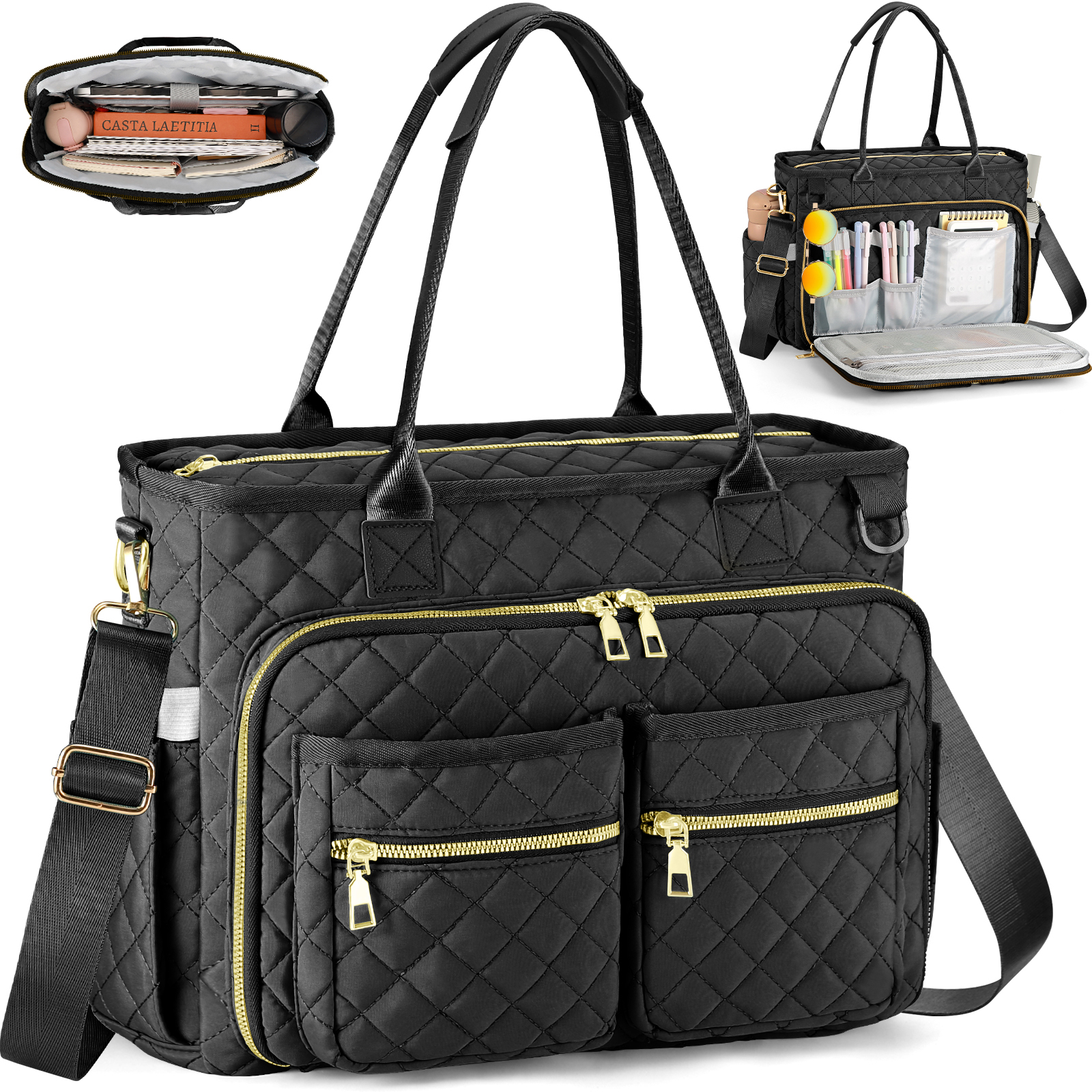 Gocvo Women's Black Large Work Tote with Laptop Compartment photo 7