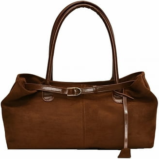 Women's Suede Tote Bag – Vintage Matte PU Handbag With Zip Closure & Shoulder Strap (39x25x10cm)