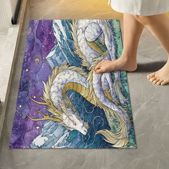 RMDQTR 16" × 24" Rectangle Shape Bathroom Rugs Plush Toilet Base Mat Soft Rugs Non Slip Absorbent Golden Dragon