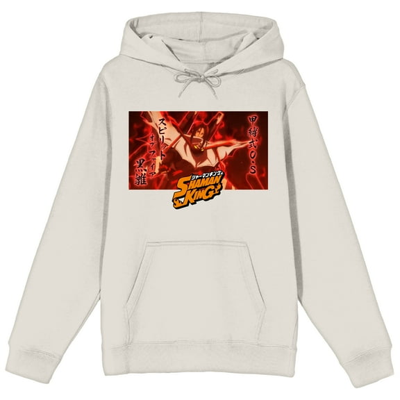 Shaman King Hao Asakura Fiery Background Long Sleeve Sand Men's Hooded Sweatshirt-Large