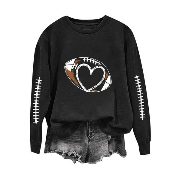 Gamivast Women's Sweatshirts Game Day Football & Heart Graphic Drop Shoulder Crewneck Pullover Long Sleeve Soccer Mom Sweatshirt Superbowl Outfit 2026