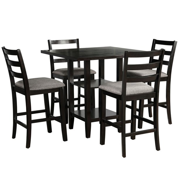 5-Piece Modern Dining Set, Square Dining Table with 2-Tier Storage