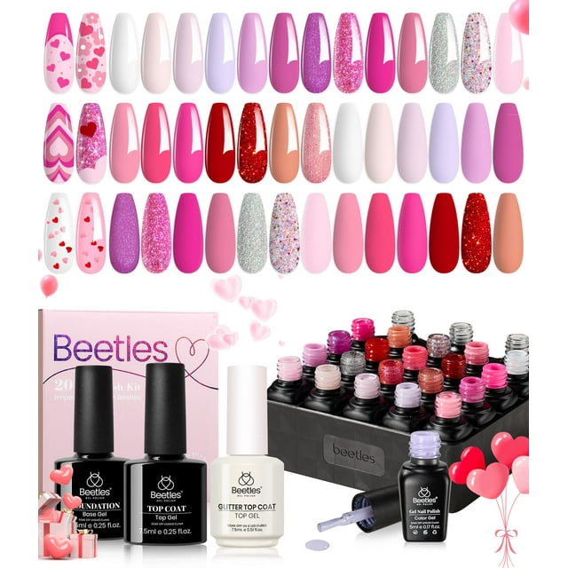 Set de esmaltes en gel Beetles Pink, 20 colores, rosa intenso, seductor