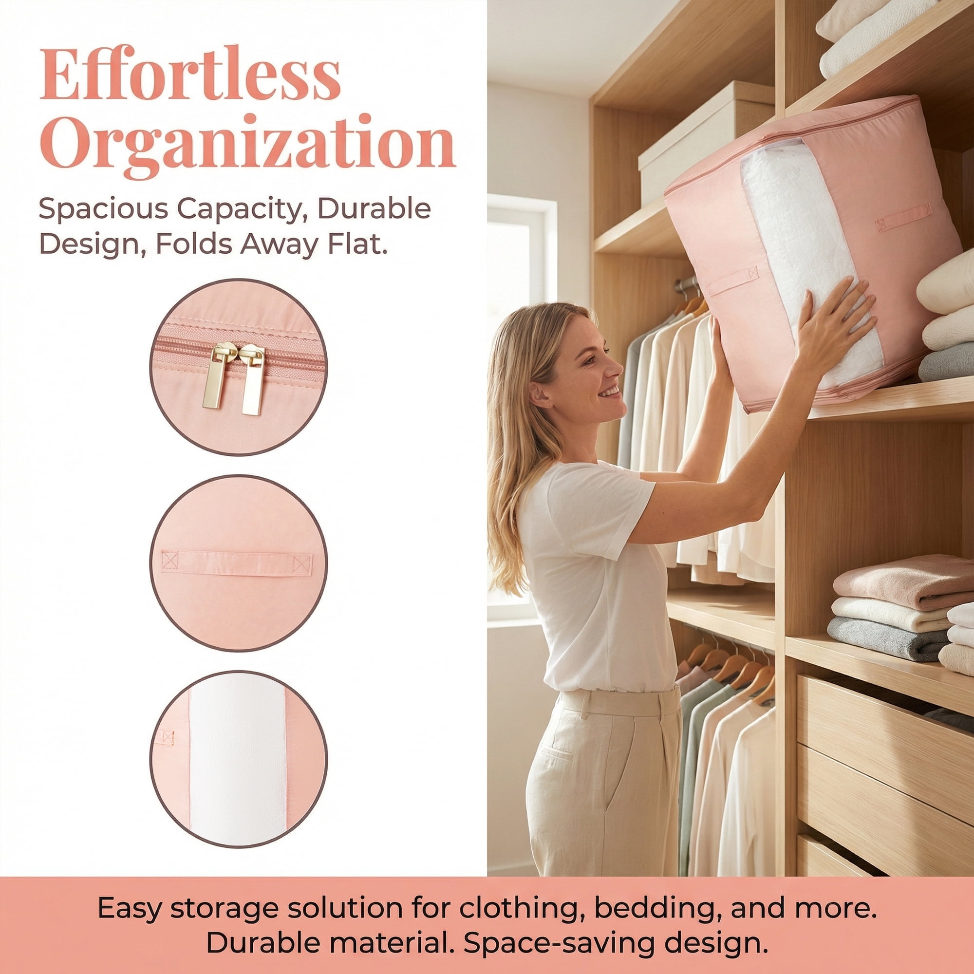 Unique Bargains Foldable Storage Bag for Organizing Bedroom Pink 21.3"x16.5"x35.4"