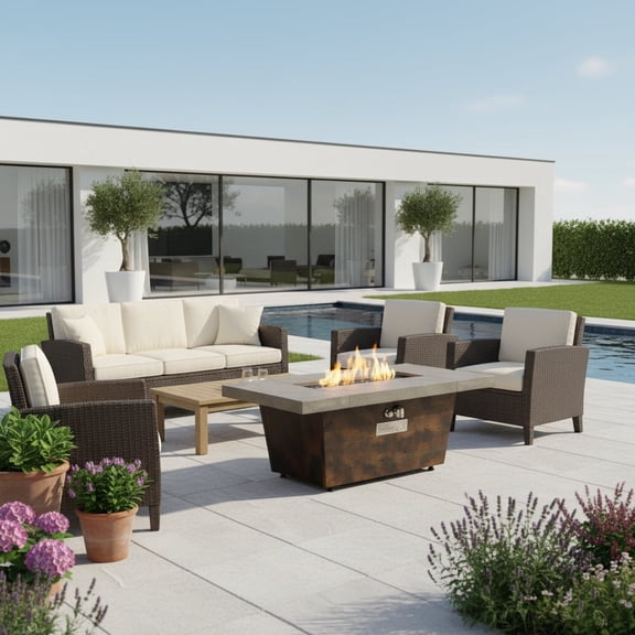 AJ Enjoy 42'' Rectangle Propane Fire Pit Table, 50,000 BTU Steel Gas FirePit for Outdoor, Fire Table with Lid, Add Warmth & Ambience to Gatherings and Patio Heaters for Outdoor