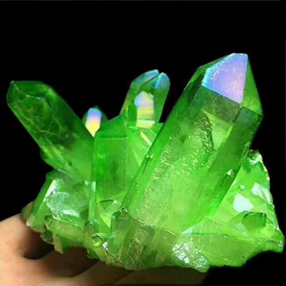 K-KED 120g Large Natural Healing Green Aura Crystal Titanium Quartz Cluster Reiki-default