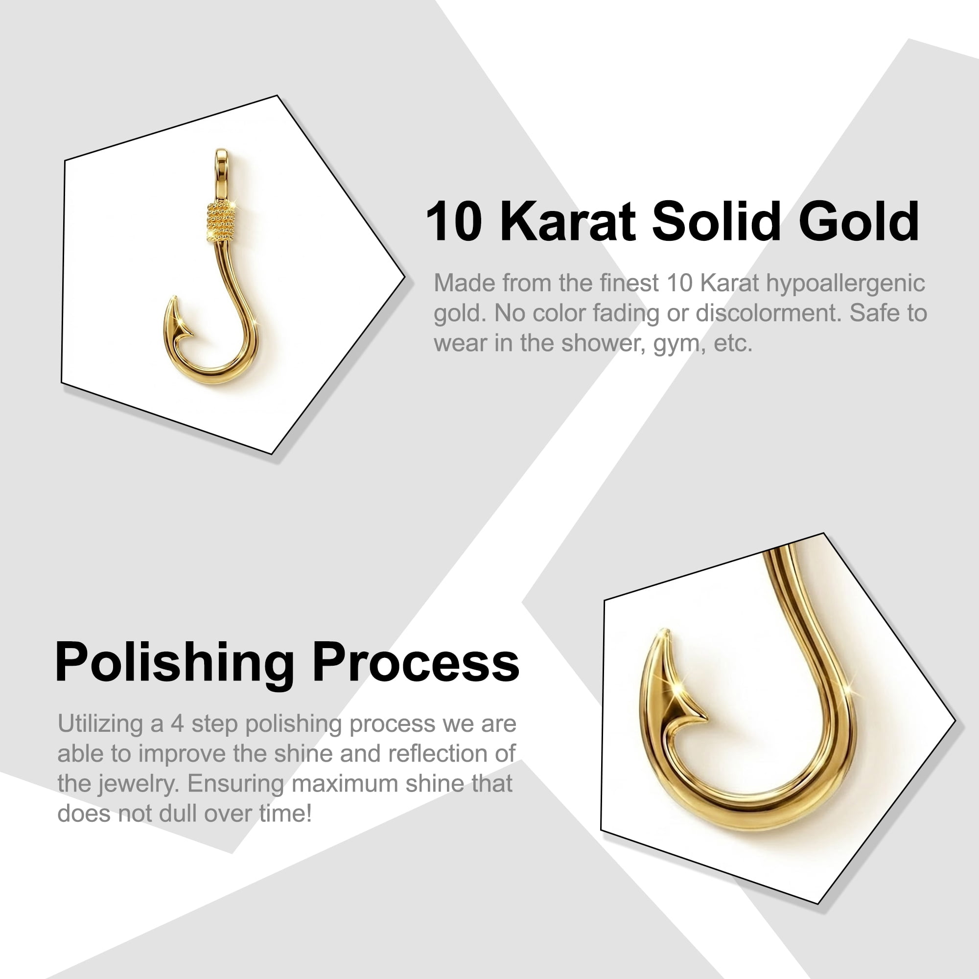 Charm America - Gold Fish Hook Charm - 10 Karat Solid Gold