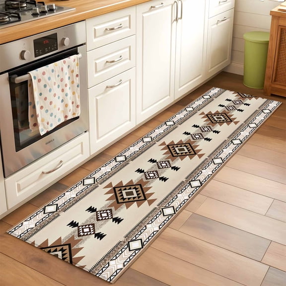 Brown Triangle Combination Runner Rugs 2x6 ft Bohemian Luxury Decoration Washable Hallway Rugs Non-Slip Floor Mats Absorbent Carpet Bedside Runners for Bedroom Kitchen Bathroom Laundry Room