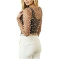 thumbnail image 3 of BLVB Women Pearl Rhinestone Mesh Crop Top See Through Long Sleeve Cropped Layering Top Blouse Shirt Clubwear, 3 of 4