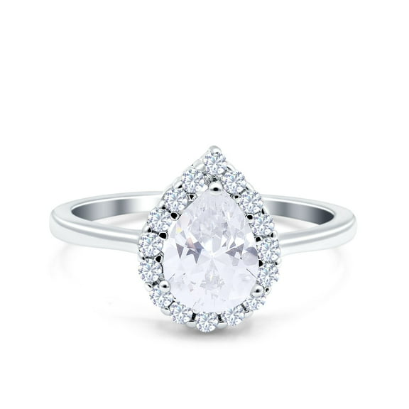 Simulated Cubic Zirconia Size-5 Teardrop Halo Art Deco Pear Wedding Engagement Ring 925 Sterling Silver