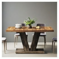 47-Inch Dining Table for 4, Black Kitchen Dinner Table with Heavy Duty Pedestal, Farmhouse Wooden Eating Table