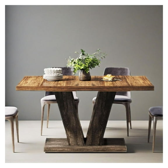 47-Inch Dining Table for 4, Black Kitchen Dinner Table with Heavy Duty Pedestal, Farmhouse Wooden Eating Table