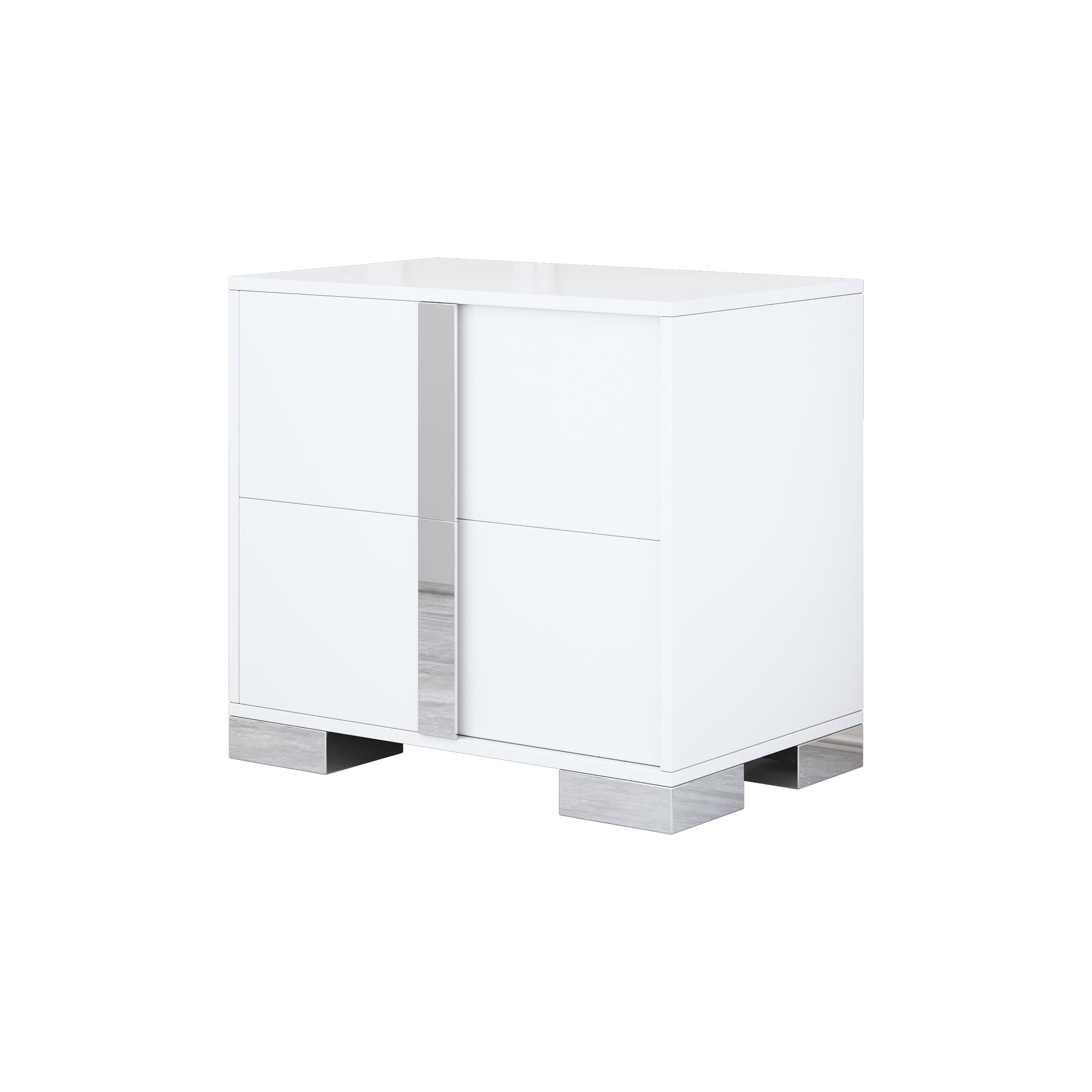 PORKISS Nightstand, Wood Side Table with 2 Drawers, Modern Mirrored Beside Table with Metal Handle for Bedroom, Living Room, White