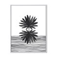 thumbnail image 1 of Designart Feuille tropicale noire et blanche sur rayures II ART MURAL À CADRE FLOTTÉ, 1 of 4