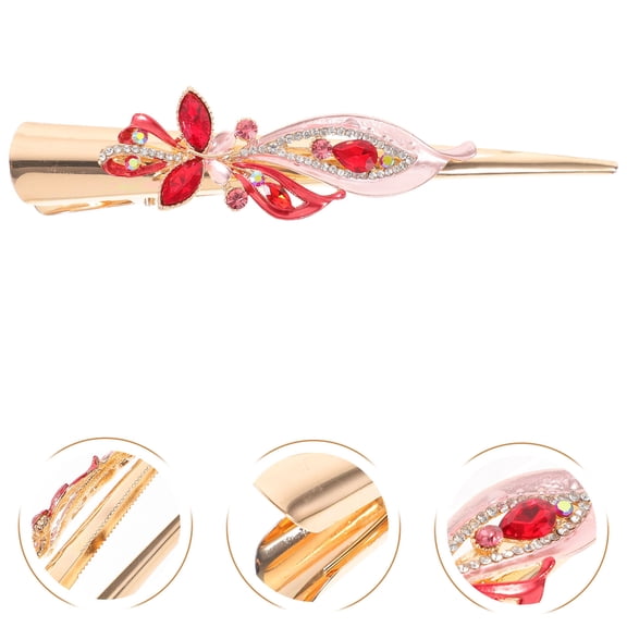 LOLIPPYY Decorative Red Metal Hair Clip with Rhinestones Stable Comfortable Hair Accessories