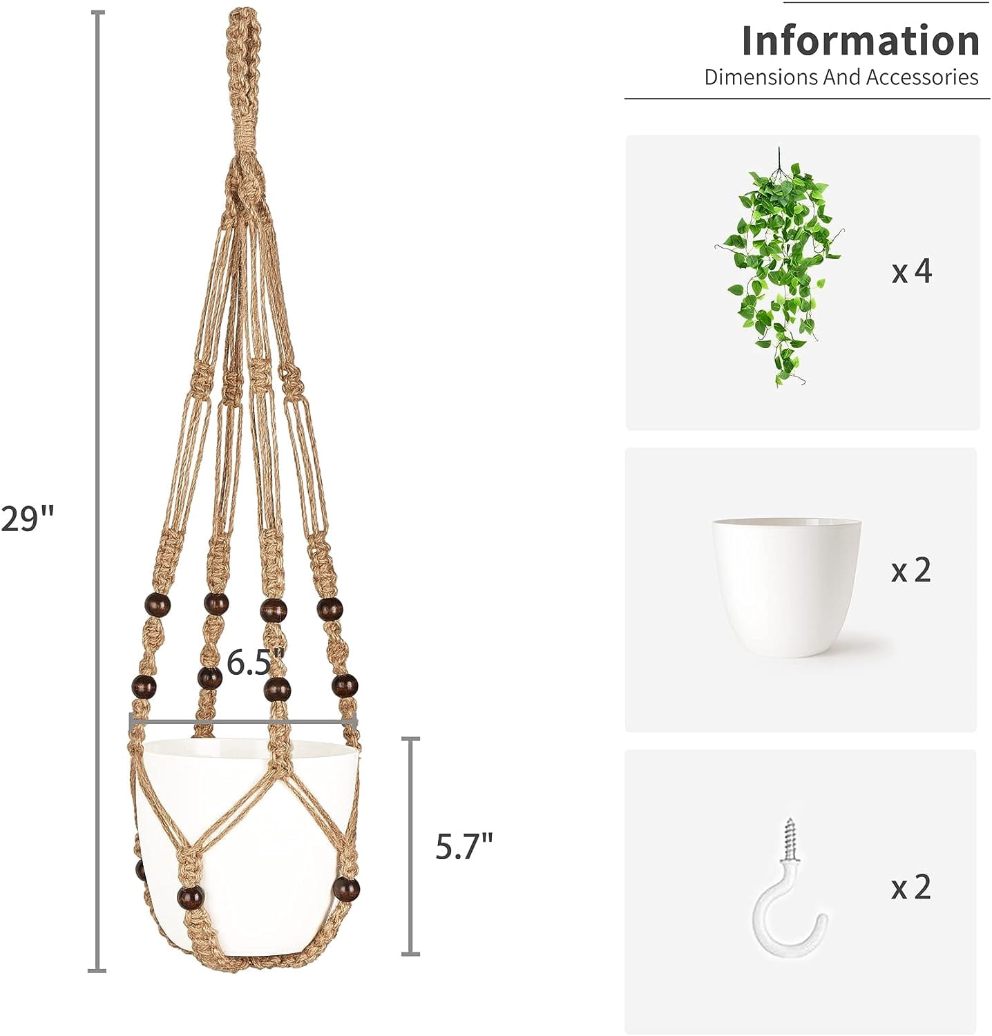 NANAHuang Fake Hanging Plant with Pot, Artificial Plants for Home Decor Indoor Macrame Plant Hanger with Faux Vines Hanging Planter Greenery for Bedroom Bathroom Kitchen Office Decor, Ivory (Pothos)