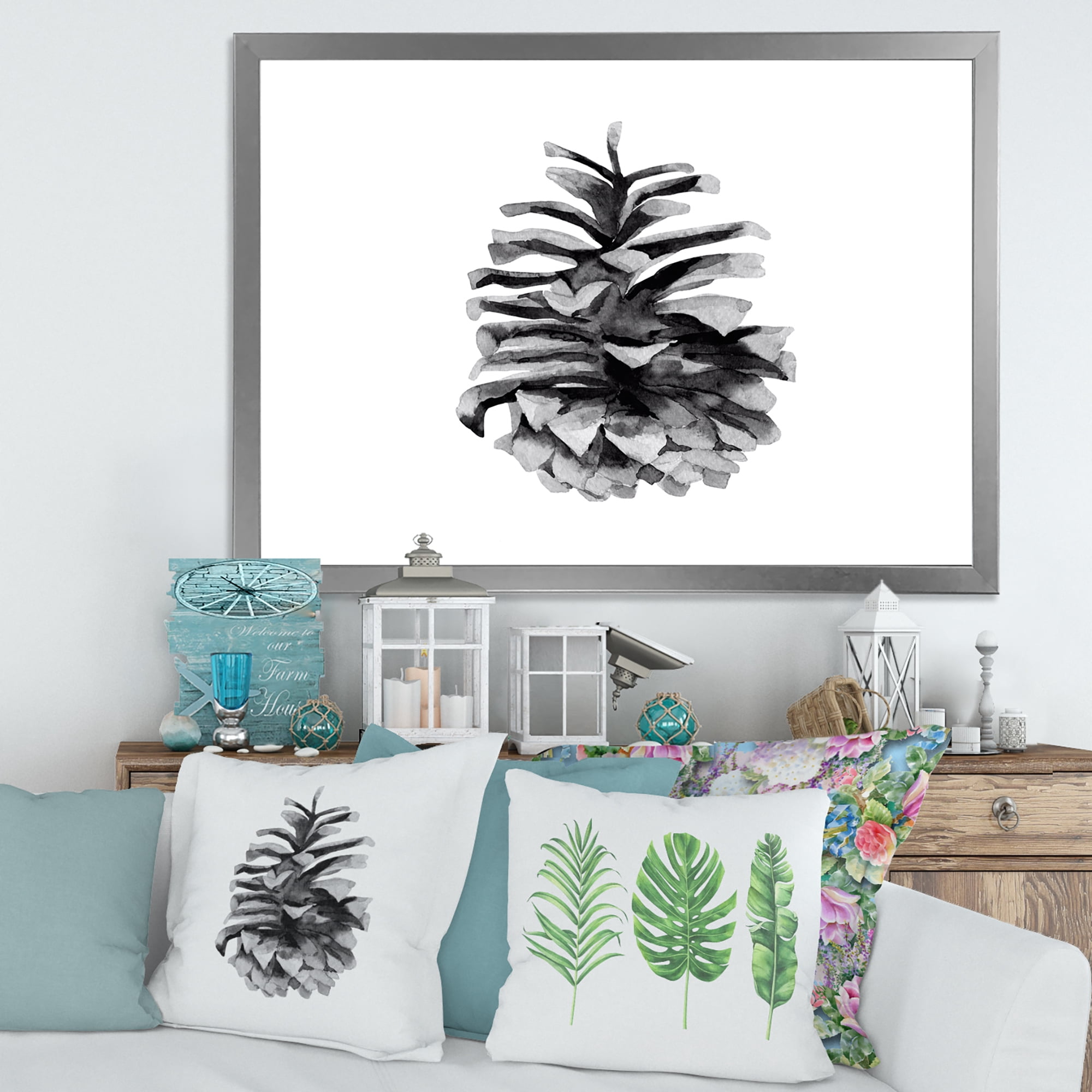 Designart 'Conifer Cone Black and White' Traditional Framed Art Print
