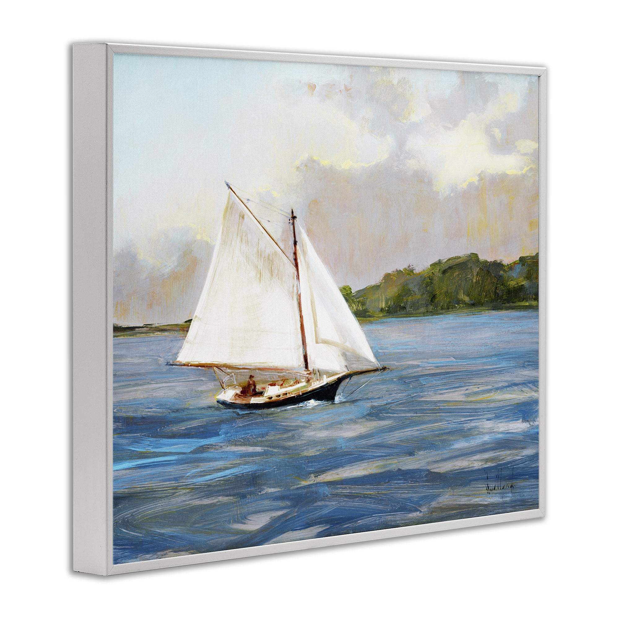 Stupell Industries White Sailboat on Calm Blue Sea White Framed Giclee Art, design by Katie Swatland