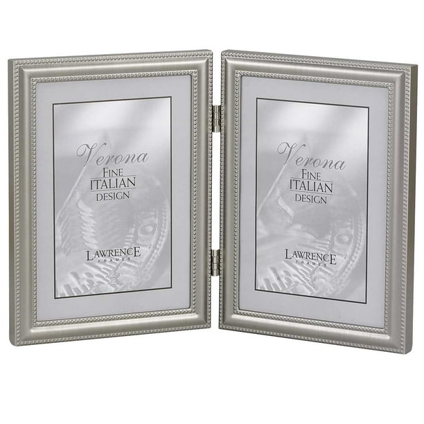 4x6 Hinged Double (Vertical) Metal Picture Frame Pewter Finish with