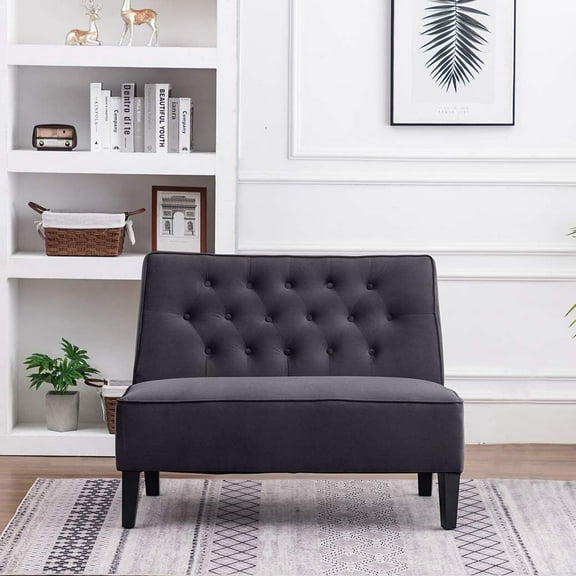 Andeworld Button Tufted Loveseat Settee Upholstered Sofa Backrest Buckle Couch Banquette Bench for Dining Room Living Room Bedroom Funiture(Gray 1)
