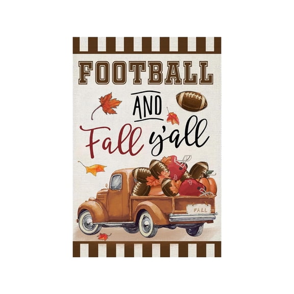 Football And Fall Y'all Vintage Truck Garden Flag Thanksgiving Autumn Yard Decor Weather Resistant Banner For Outdoor Lawn Patio Farm Front Yard