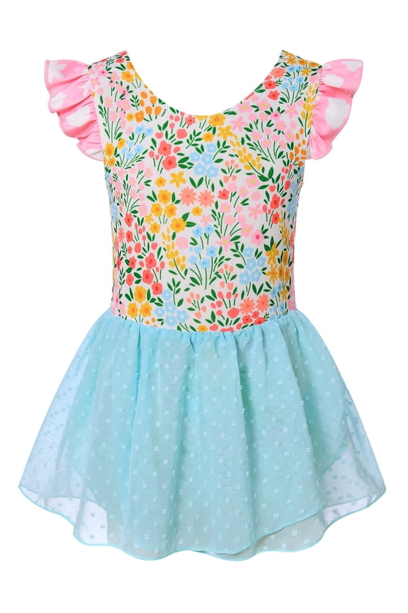 Ballet Leotard for Girls Toddler Dance Dress Outfit with Skirt Ruffle Sleeve 3-8Y