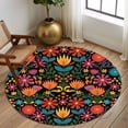 thumbnail image 3 of Round Area Rug 5 Ft, Colorful Mexico Washable Non-Slip Circle Carpet for Living Room/Bedroom, Modern Abstract Flowers Leaf Orange Green Low-Profile Runner Mats Collection Rugs for Indoor, 3 of 7