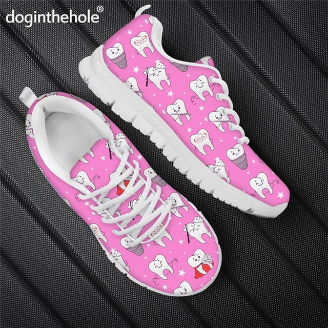 Doginthehole - Zapatillas de deporte antideslizantes con estampado de dientes de dibujos animados, cómodas, de malla, para niñas y mujeres