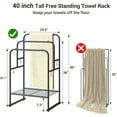 thumbnail image 4 of 40'' Tall Standing Towel Racks, 3 Tier Towel Drying Rack Outdoor, Pool Towel Stand Blanket Holder with Shelf & 4 Removable Hooks, Metal Freestanding Towel Racks for Bathroom, Matte Black, 4 of 17