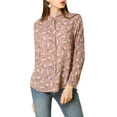 thumbnail image 6 of MODA NOVA Junior's Long Sleeve Button Down Ditsy Floral Shirt Pink L, 6 of 7