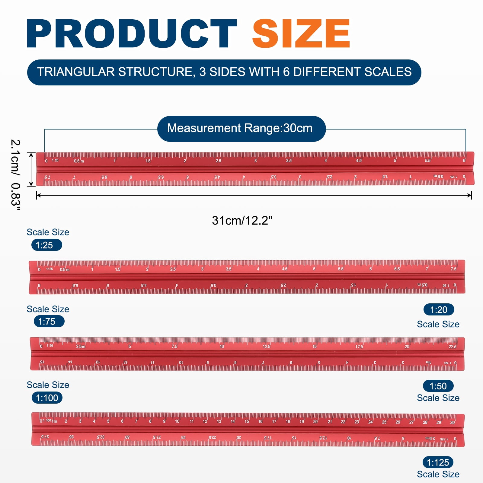 Uxcell Architectural Scale Ruler 7 Inch Metric Aluminum Alloy Triangular Drafting Ruler, Blue