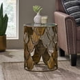 thumbnail image 4 of Boho Chic Side Table with Tempered Glass Top, Handcrafted Fish Scale Design, Antique Brass Finish, 16" Round, Brown, 4 of 10