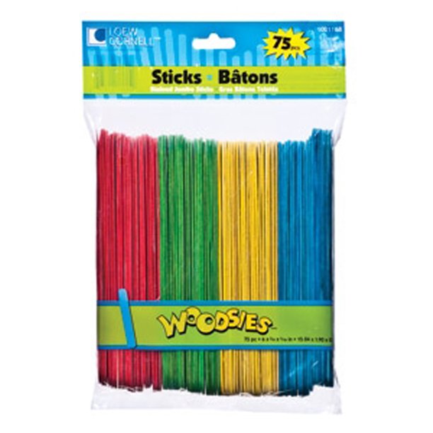 Colored Jumbo Craft Sticks, Wood, Asst, 75 Ct, 6" 1 Pkg