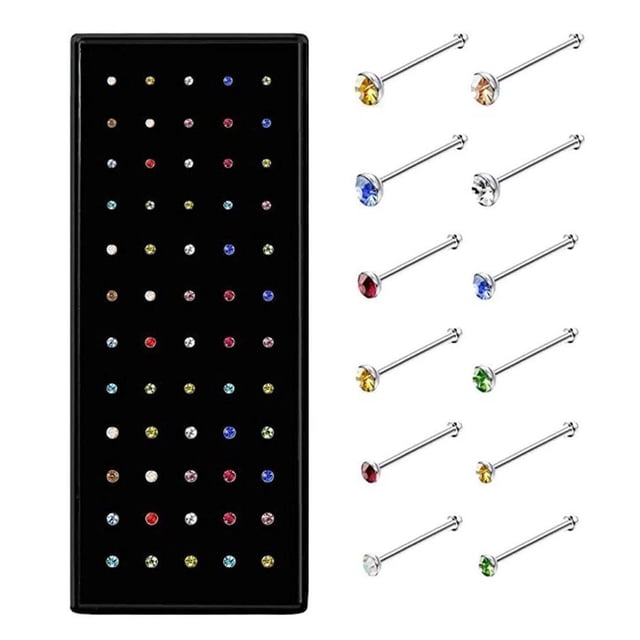 Tachuelas De Acero Inoxidable Para La Nariz, Anillos Para Piercing, Diamantes De Imitación, Tachuelas Para Piercing De Nariz, Joyería Para El Cuerpo De 1,8Mm 60 Uds Minnieouse AP005739-00