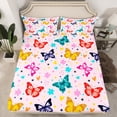 thumbnail image 2 of Homewish Girly Pink Cartoon Twin Sheet Sets for Teen, Kawaii Cartoon Butterfly Twin Fitted Sheet, Rustic Flower Floral Flat Sheet, Lightweight Room Decor, 3pcs, 2 of 7