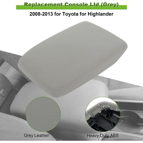 SCITOO Auto Grey Armrest Center Console Lid Skin Cover With Base Replacement fit for 2008-2014 for Toyota Highlander