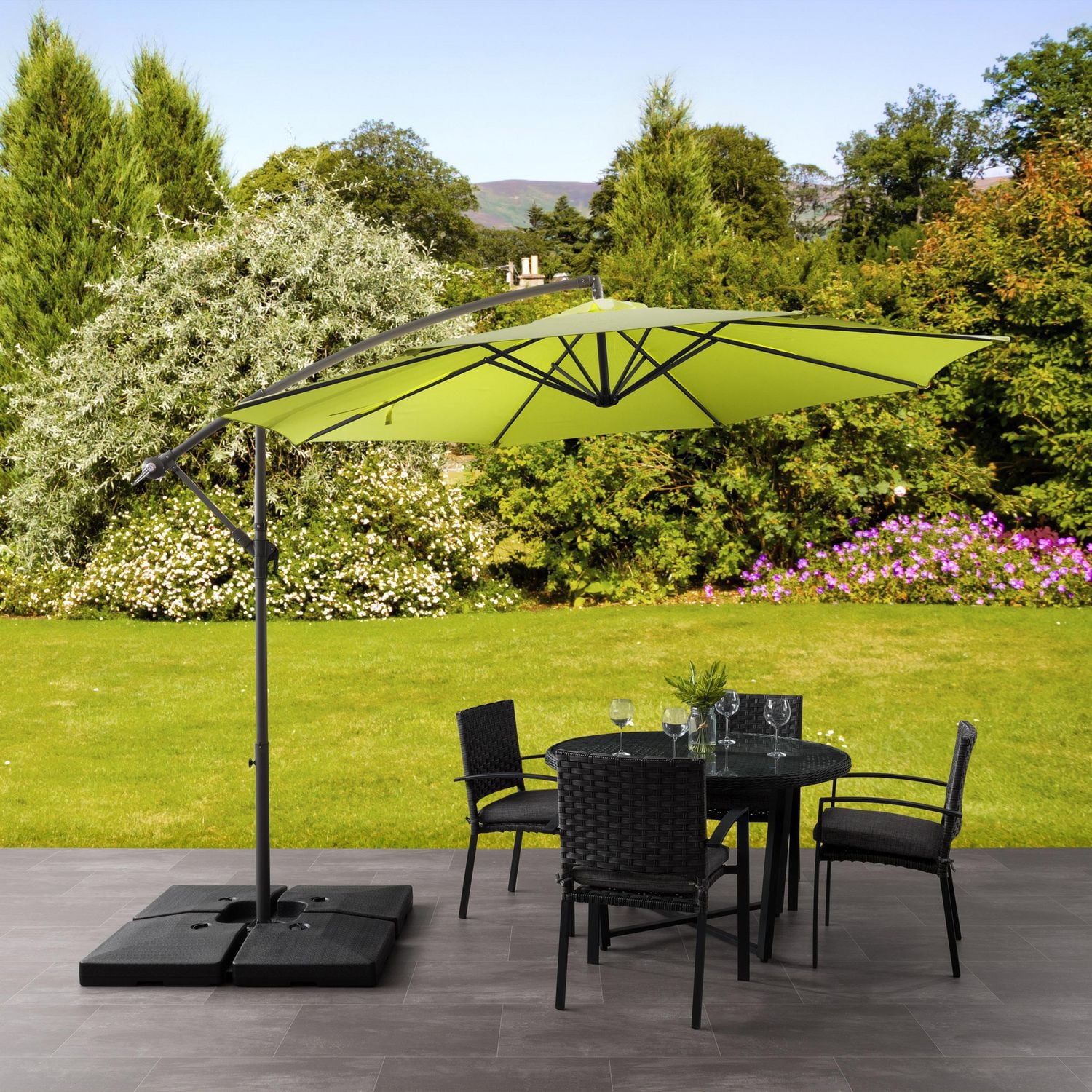 CorLiving 9.5ft Tilting Cantilever Outdoor Patio Umbrella with Steel Frame and 8 Support Arms