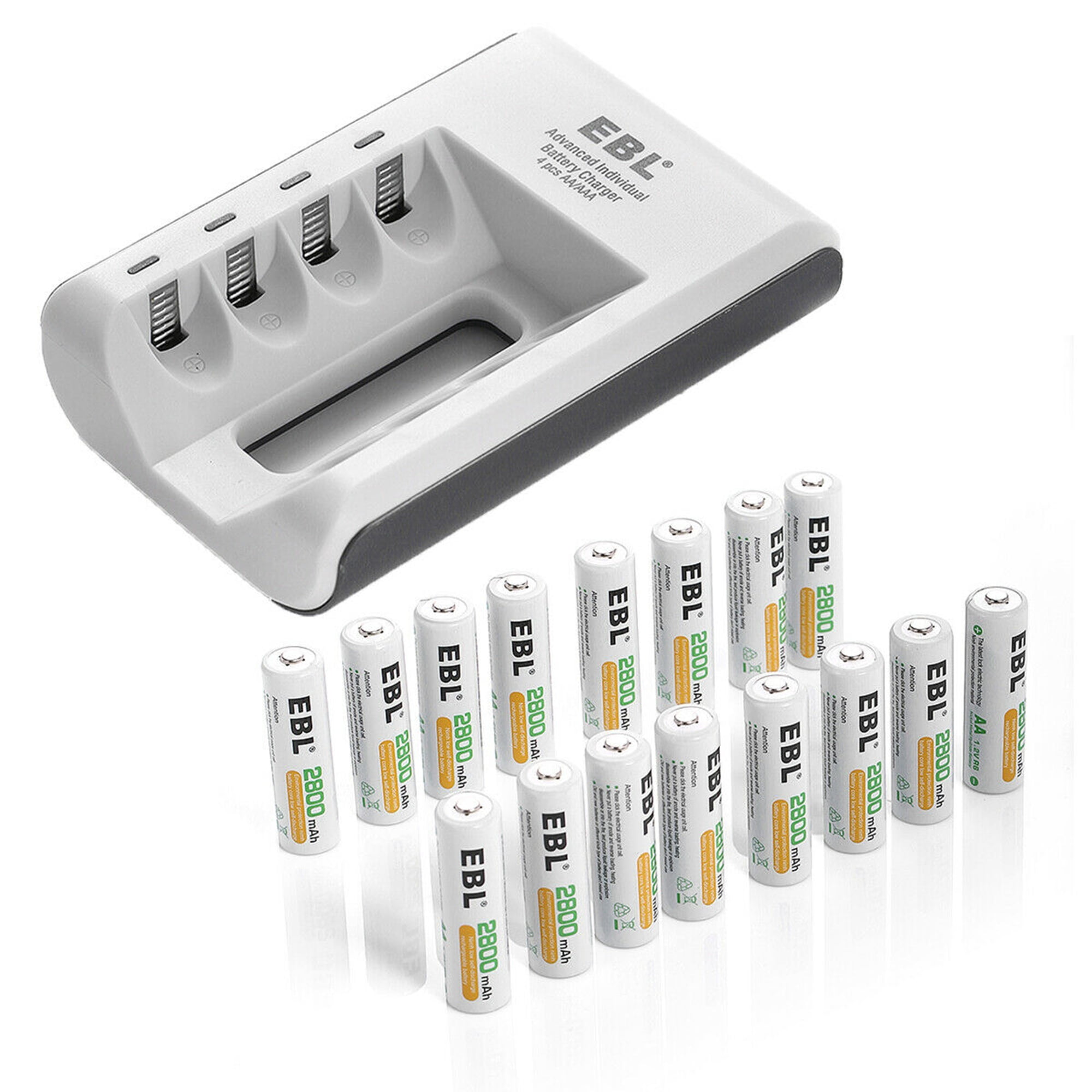 EBL AA Rechargeable Batteries 2800mAh (16 Pack) + 4 Bay Battery Charger
