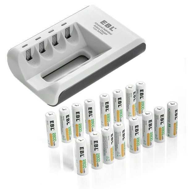 EBL 16Pack 2800mAh AA Rechargeable Batteries + 4 Bay Battery Charger